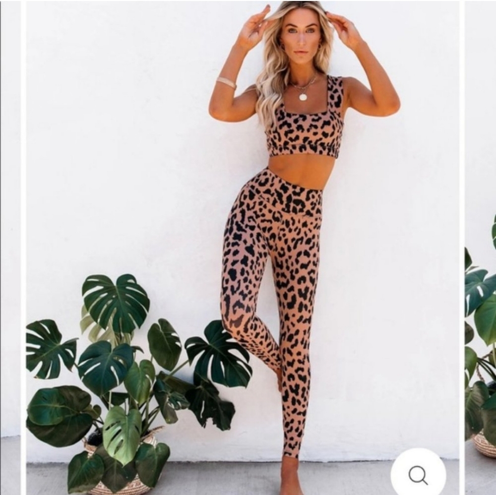 Anthropologie ALLFENIX M Beige Black Leopard Print Leggings Cheetah High Waist